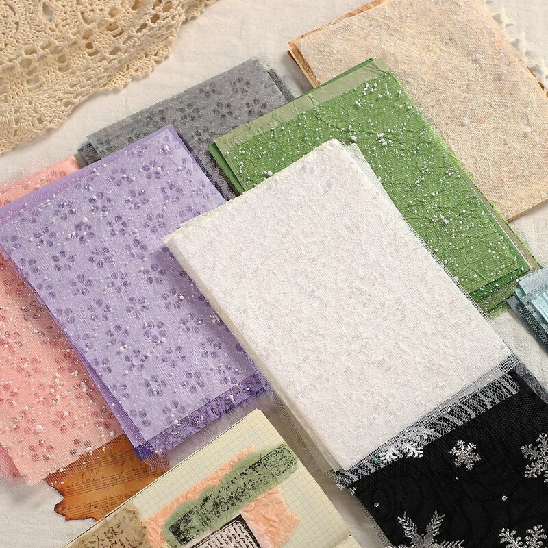 10 Sheets Creative Mixed Special Material Paper A5 Gauze Mesh Hollow Journal Decoration Memo Pad Scrapbooking Background Paper