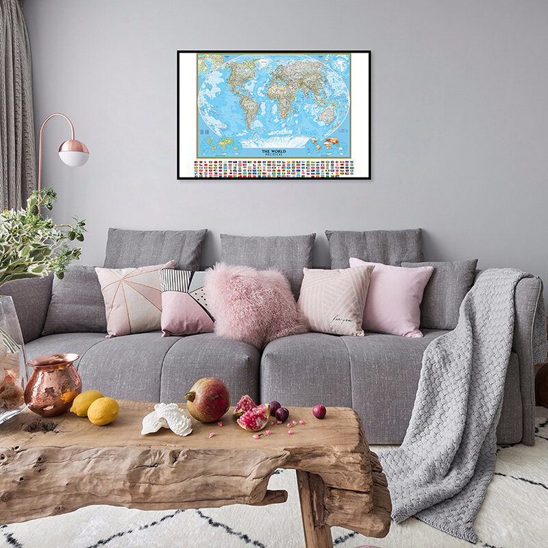 غير المنسوجة خريطة العالم مقاوم للماء ، ملصق صغير ، شخصية معلقة اللوحة الديكور ، بلد العلم ، 59x42 سنتيمتر ، 1 قطعة