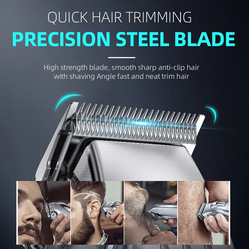 طقم حلاقة معدني كامل 2 في 1 لحلاقة الشعر للرجال ماكينة حلاقة كهربائية احترافية لحية الشعر قابلة لإعادة الشحن