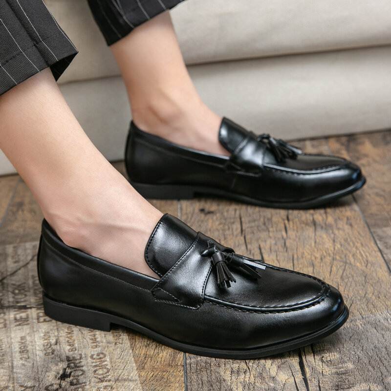 أحذية جلدية للرجال بمقدمة مستديرة ، أزياء غير رسمية ، شرابة متعددة الاستخدامات ، أحذية رسمية للعمل ، أسود ، بني ، مقاس 38-48 ، جديد