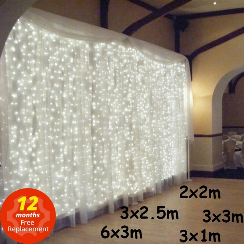سلسلة أضواء جليد عيد الميلادأضواء في الهواء الطلق 3x1/3x3/2x2m LED المنزل لحفل الزفاف، مسرح، الستار، حديقة الديكور