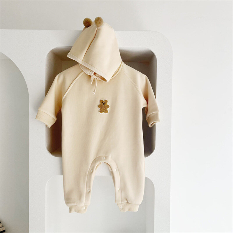 شخصية التطريز أفخم ملابس الطفل ، قطعة واحدة السراويل مع قبعة ، النسخة الكورية ، اسم مخصص ، الخريف والشتاء
