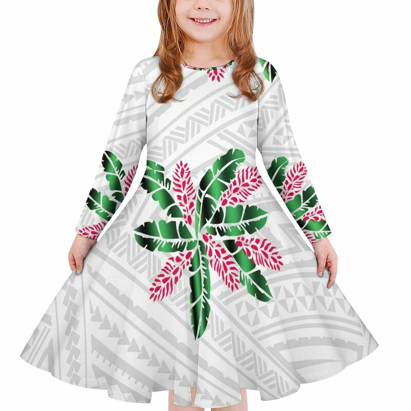 فستان بكم طويل للأطفال مخصص جزيرة المحيط الهادئ الفن الساموان بولينيزي القبلية تصميم سنوات حفلة Puletasi فستان