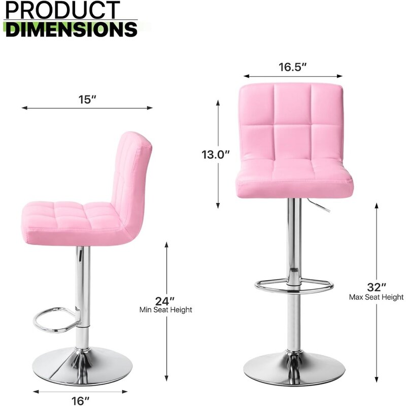 Magshion-كرسي بار مربع وردي ، كرسي دوار ، ارتفاع قابل للتعديل ، كرسي حانة