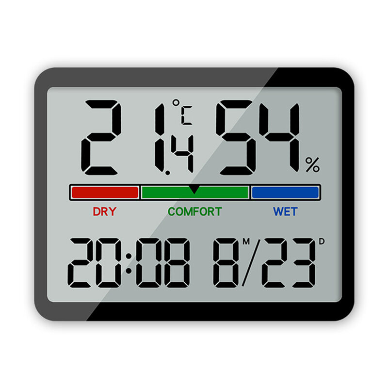 متعددة الوظائف ساعة درجة الحرارة الإلكترونية ، بولي كلوريد الفينيل شاشة LCD ، ساعة الحائط الرقمية ، المنبه ، عرض الوقت ، ميزان الحرارة