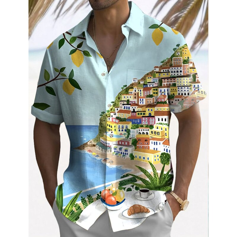 قميص هاواي كاجوال للرجال ، قميص بأكمام قصيرة ، ملابس جيدة التهوية ، طباعة ثلاثية الأبعاد ، الصيف