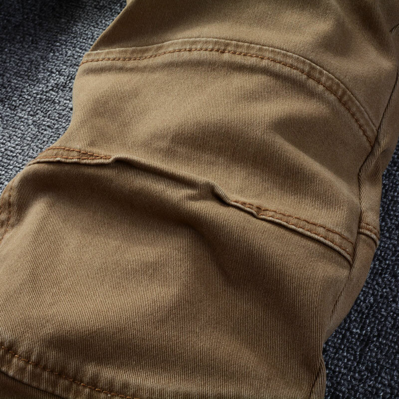 بنطلون جينز ضيق مناسب للرجال من الكاكي ، بنطال هيب هوب مرقع ، جيب بسحاب ، ملابس عصرية ، مصمم #4