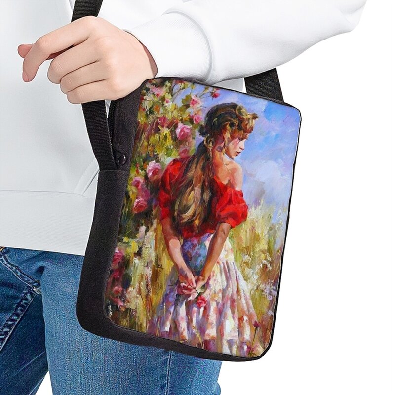 النفط اللوحة الفن بنات نمط طباعة رسول حقيبة للنساء موضة جديدة غير رسمية التسوق حقيبة الكتف الفتيات السفر حقيبة كروسبودي