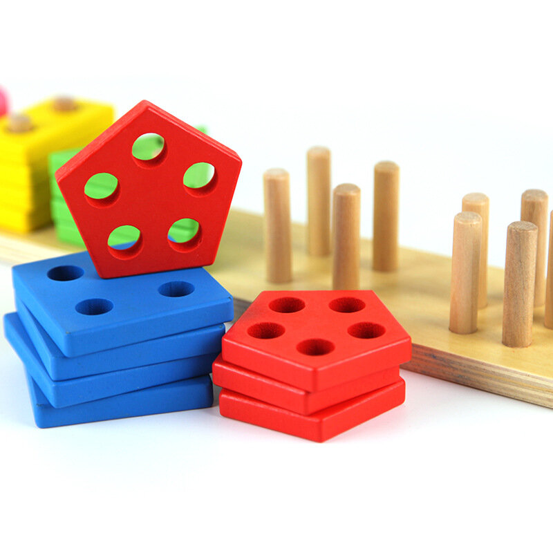 مونتيسوري ألعاب تعليمية خشبية للأطفال ، شكل طفل ، فارز اللون ، كتلة الألغاز ، ألعاب التراص هندسية كبيرة ، 1 إلى 2Y