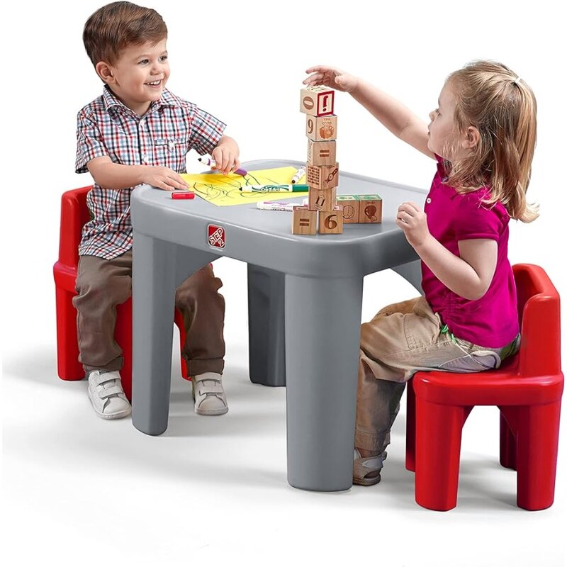 مجموعة طاولة وكرسي للأطفال ، أثاث غرفة لعب للأطفال ، طاولة نشاط للأطفال ، رمادي وأحمر ، حجم