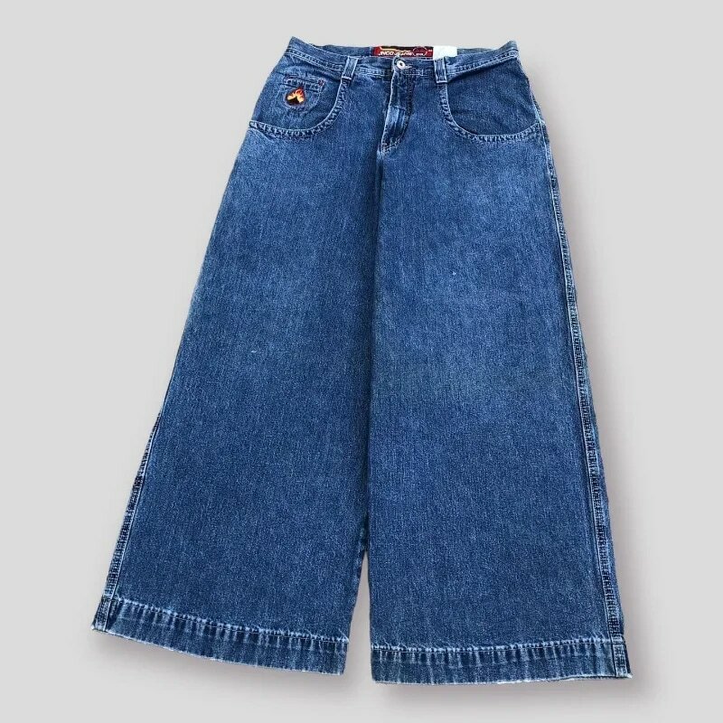 JNCO-جينز نسائي مطرز باللهب القوطي والبكر ، جينز واسع الساق لصديقك ، ملابس هيب هوب ، Harajuku ، Y2K