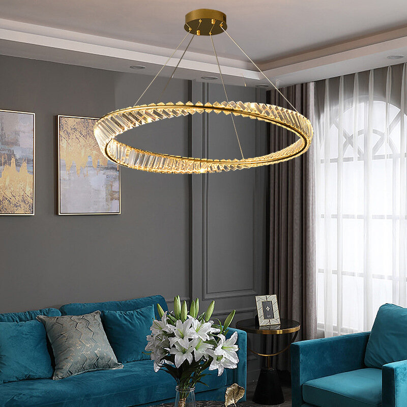 ثريا ليد كريستال مع حلقة على شكل فني ، إضاءة لغرفة المعيشة ، غرفة النوم ، الطعام ، إضاءة جديدة ، تصميم فاخر
