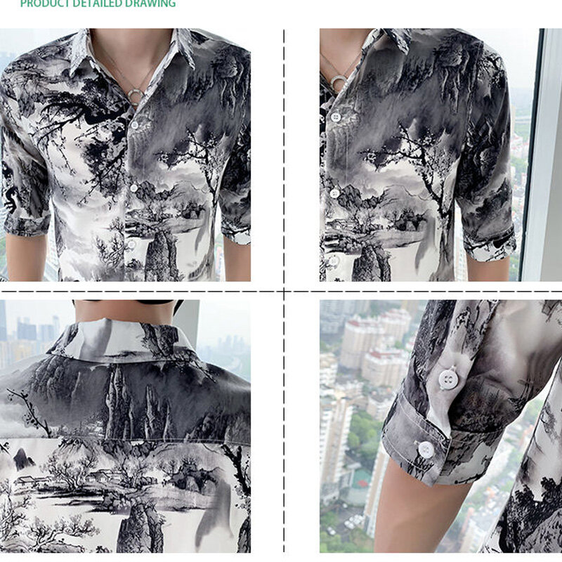 قميص كارديجون للرجال بنصف كم ، قمم من قماش الحرير الجليدي ، ياقة مطوية لأسفل ، فضفاضة ، غير رسمية ، أزياء الشارع الراقية ، جديد ، صيف ، Y2K