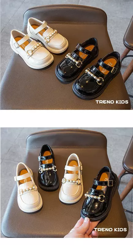 أحذية جلدية للأميرات للأطفال ، موكاسين كاجوال للبنات ، سلسلة لؤلؤ بسيطة ، أحذية أداء لطيفة للأطفال ، ناعمة ، جميلة ، جديدة ،
