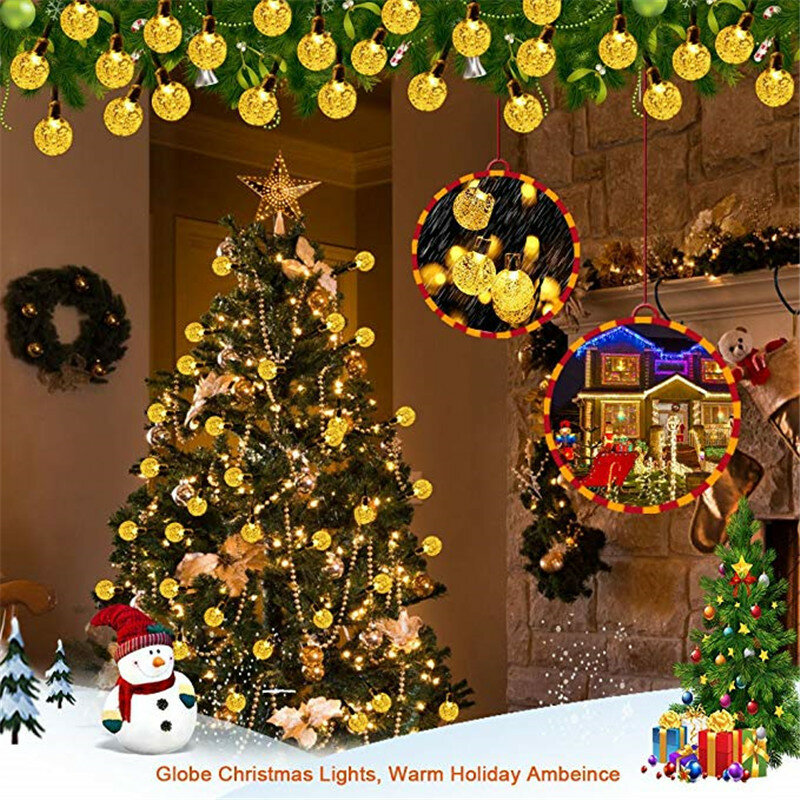 كريستال الكرة LED سلسلة أضواء ، مصباح للطاقة الشمسية ، مقاوم للماء ، الجنية جارلاند لحديقة في الهواء الطلق ، عيد الميلاد والديكور الزفاف ، 2 قطعة ، 5 متر ، 10 متر