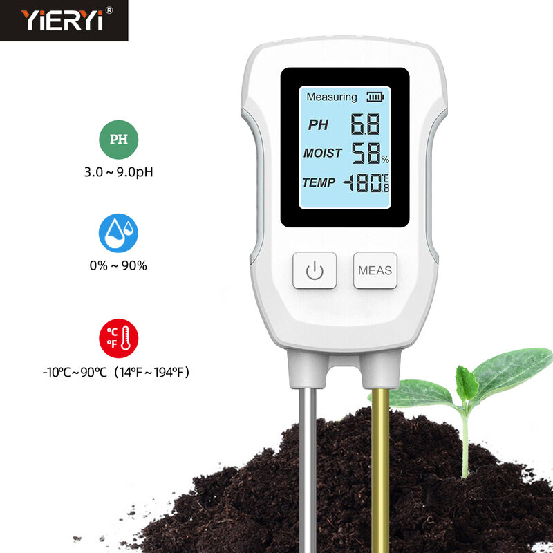 الرقمية LCD اختبار التربة ، التربة الرطوبة متر ، مقاومة للحرارة المعادن الاستشعار ، الرطوبة رصد ل زهرة النباتات البستنة ، 3.0-9 PH متر