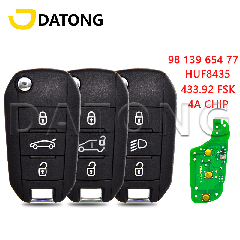 مفتاح تحكم عن بعد للسيارة من Datong World لسيارات بيجو 308 4008 Citroen C3 C5 C6 4A Chip 433.92 FSK HUF8435 PN:98 139 654 77 Flip Key