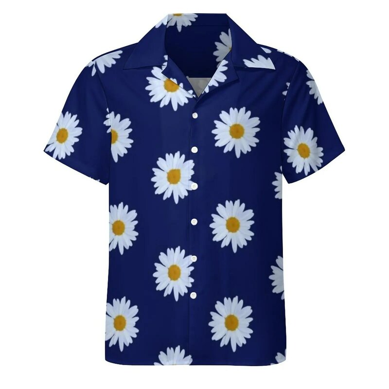 قميص رجالي مطبوع عليه زهور ، ديزي أبيض ، فرحة ، عطلة ، بلوزة رجالية ، كاجوال ، أنيق ، هاواي ، 3XL ، 4XL