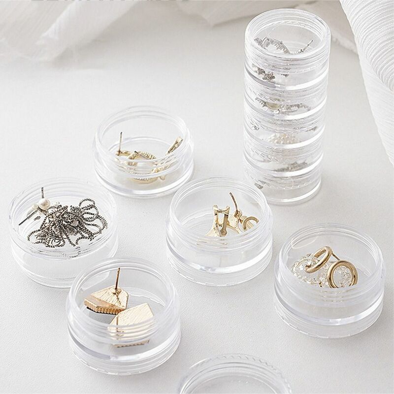 صندوق تخزين مجوهرات من البلاستيك الشفاف ، منظم العناصر المستديرة 5 طبقة ، حاوية تكويم شفافة ، الخرز ، 4 قطعة