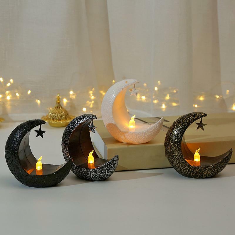 أضواء شموع ليد نجمة قمر العيد ، فانوس قديم ، أضواء منضدية أنيقة ، زينات الأعياد ، القمر ، الحلي