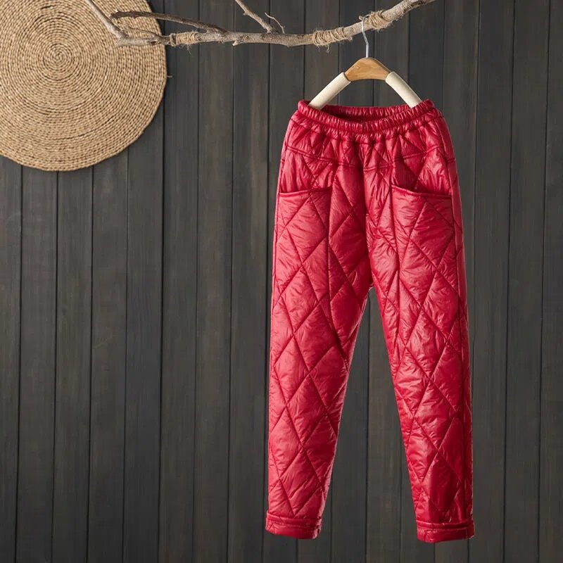 جديد شتاء دافئ خفيفة للغاية بطة أسفل Sweatpants مرونة عالية الخصر سراويل قطنية فضفاض المرأة ملابس الثلوج الأساسية بنطلون مستقيم