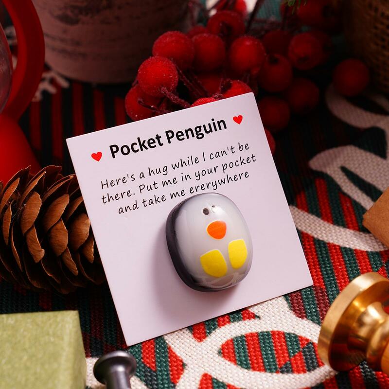 جيب صغير البطريق عناق تذكار زخرفة لطيف هدية عيد الميلاد مع بطاقة رسالة صغيرة المسافة الاجتماعية الحالية ديكور الحفلات