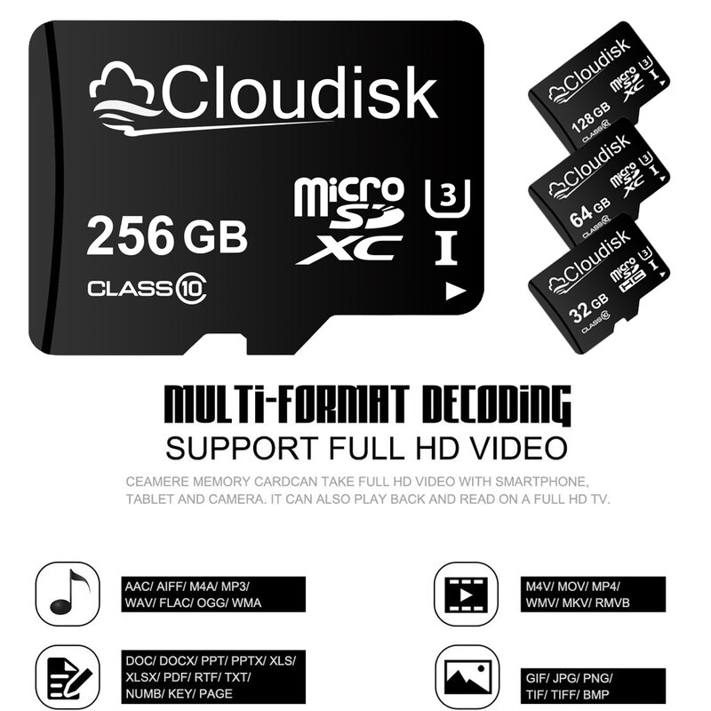 كلوديسك-بطاقة ذاكرة ميكرو اس دي للهاتف والكمبيوتر اللوحي ، U3 ، 128GB ، 64GB ، 32GB ، 256GB ، V30 ، C10 ، 16GB ، 8GB ، 4GB ، 2 جيجابايت ، 1 جيجابايت ، A1 بطاقات مايكرو