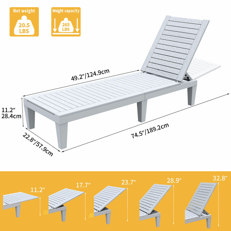 كرسي صالة كرسي قابل للتعديل من الراتنج ، كراسي الفناء ، في الهواء الطلق ، أبيض ، 1 من من من من الراتنج