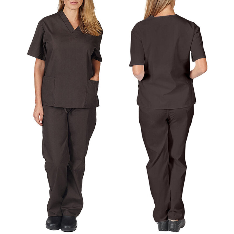 S-2XL 11 ألوان الخامس الرقبة قصيرة الأكمام جيب الرعاية عمال موحدة لينة تنفس عيادة ممرضة الصيف بلوزة بلايز فستان أطفال مع سروال داخلي