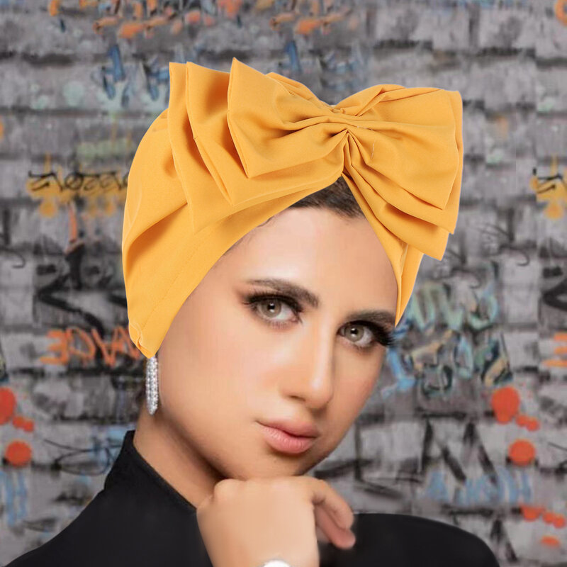 قبعة كبيرة للنساء المسلمات بعقدة فراشية مطاطية للحجاب ، وشاح الرأس ، غطاء الرأس ، غطاء الرأس ، غطاء الرأس ، قبعة العلاج الكيميائي ، إكسسوارات الشعر ، أحادية اللون