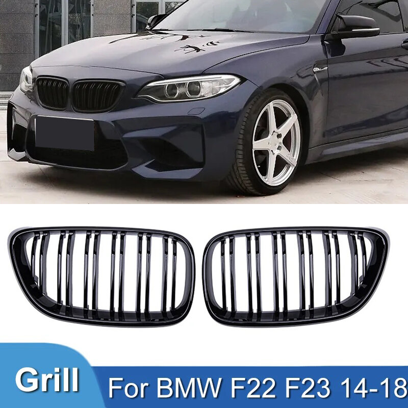 مصد أمامي للسيارة من Pulleco لسيارات BMW 2 Series F22 F23 F87 M2 شبكة شبكية لسباقات الكلى شبكة مزدوجة لامعة باللون الأسود 2014-2018
