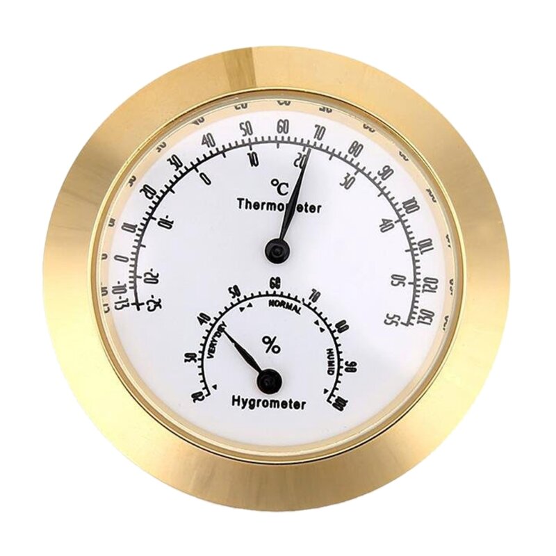 ميزان حرارة جيتار مستدير، مقياس رطوبة، مقياس درجة حرارة الرطوبة للكمان والجيتار (ذهبي فضي)