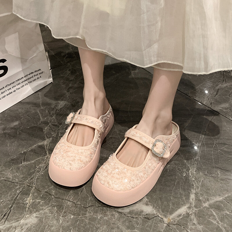 حذاء سوليد ماري جين سميك للنساء ، أزياء جديدة للمشاهير من طراز ريترو ، كعب عالي مريح غير رسمي ، الصيف ،