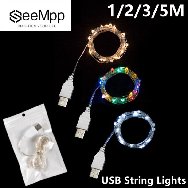 مقاوم للماء USB LED سلسلة أضواء ، أسلاك الفضة جارلاند ، أضواء الجنية لعيد الميلاد ، الزفاف ، عطلة ، ديكور الحفلات ، 1 متر ، 2 متر ، 3 m ، 5 متر