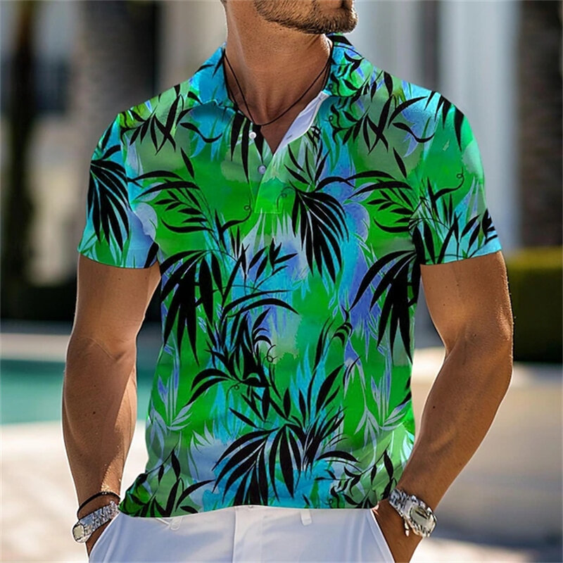قميص بولو هاواي رجالي مطبوع ثلاثي الأبعاد ، قميص رجالي لشجرة النخيل ، عطلة ، عطلة ، شاطئ ، قمم قصيرة الأكمام ، تيشيرتات جيدة التهوية ، ملابس عطلة