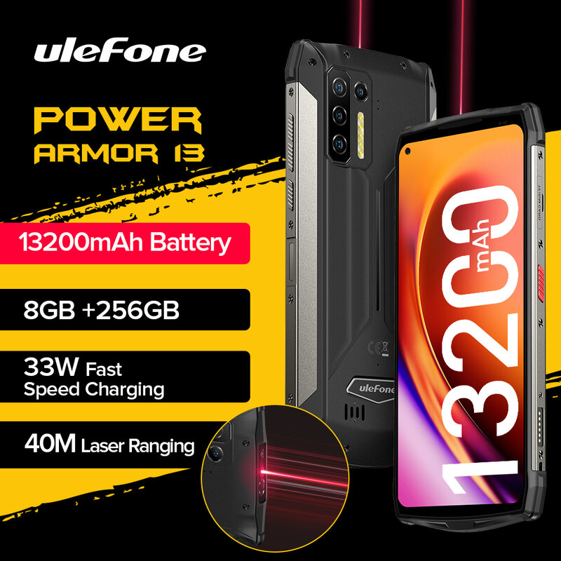 Ulefone-Power Armor 13 هاتف متين ، 13200mAh ، 256GB ، أندرويد 12 ، هاتف ذكي مقاوم للماء ، 6.81 "، 2.4G ، 5G WLAN ، هواتف محمولة ، NFC Global