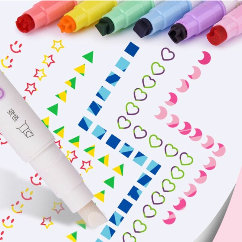 قلم ماركر منحنى متعدد الأشكال ، على شكل زهور ، قلم تمييز متغير الألوان قابل للمسح ، رأس مزدوج ، أدوات رسم فنية