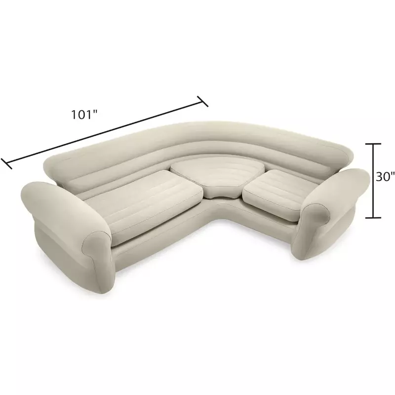 أريكة زاوية قابلة للنفخ ، أريكة على شكل حرف l ، للاستخدام الداخلي ، تان/رمادي ، مع حامل أكواب ، لغرفة المعيشة