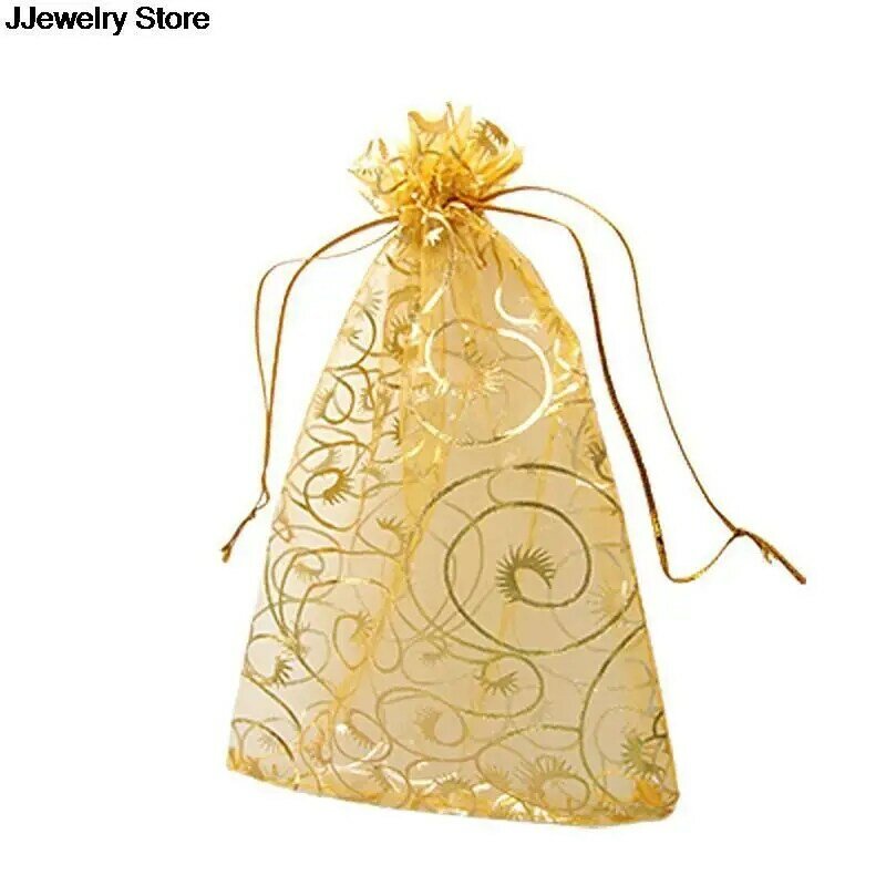 الذهب الأورجانزا المجوهرات حقيبة التعبئة ، هدية الزفاف ، الفوال ، عيد الميلاد ، الساخن ، 100 قطعة لكل حزمة ، 12x9cm