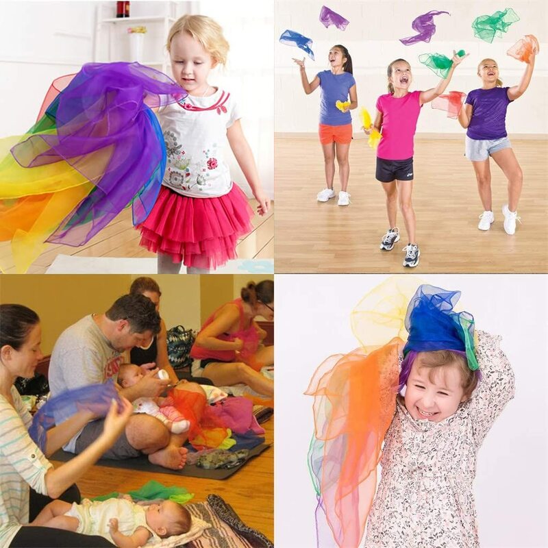 6 ألوان الرقص والأوشحة للأطفال الموسيقى الأوشحة الرقص وشاح اللعب الأوشحة للأطفال اللعب في الهواء الطلق شعوذة الحرير الحيل الأوشحة