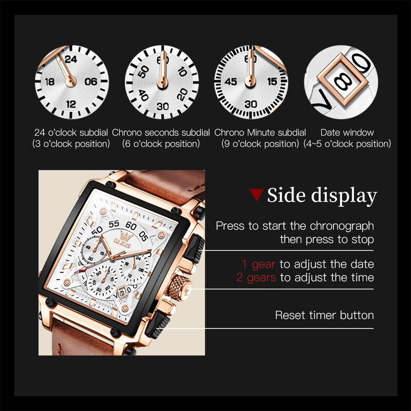 ساعة أوليفس-ساعة كوارتز فاخرة بتصميم كلاسيكي للرجال ، جلد ، مضيئة ، مقاومة للماء ، تاريخ تلقائي ، رياضة ، علامة تجارية