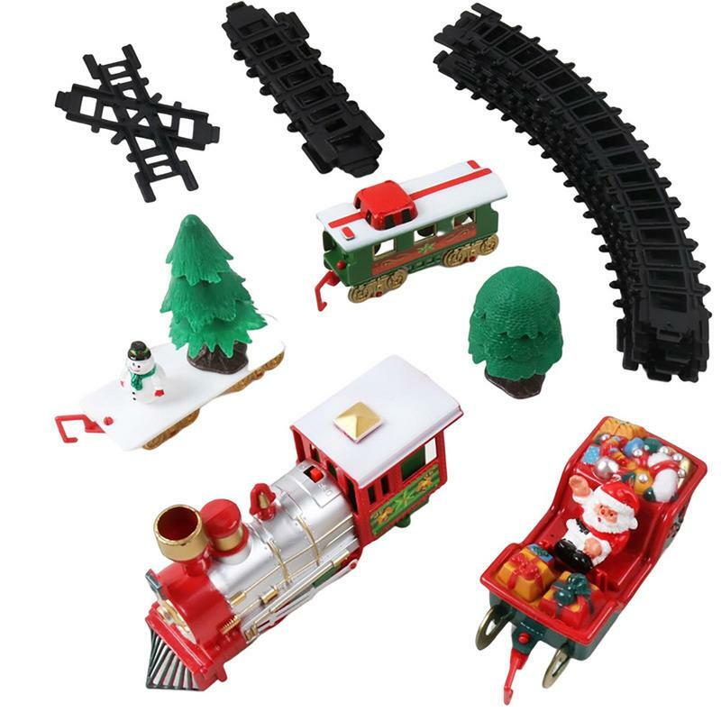 مجموعة قطار كهربائي يعمل بالبطارية للأطفال ، مسارات السكك الحديدية الكلاسيكية ، لعبة مع الصوت ، هدايا حفلات عيد الميلاد ، عيد الميلاد