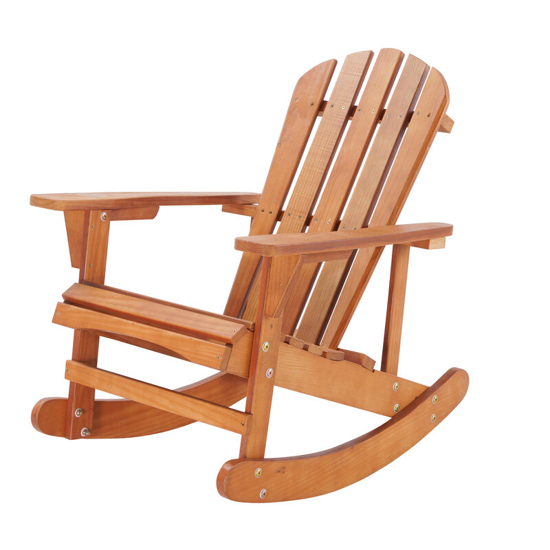 كرسي هزاز من الخشب الصلب Adirondack ، أثاث خارجي متين للفناء والفناء الخلفي والحديقة ، تشطيب بني الجوز