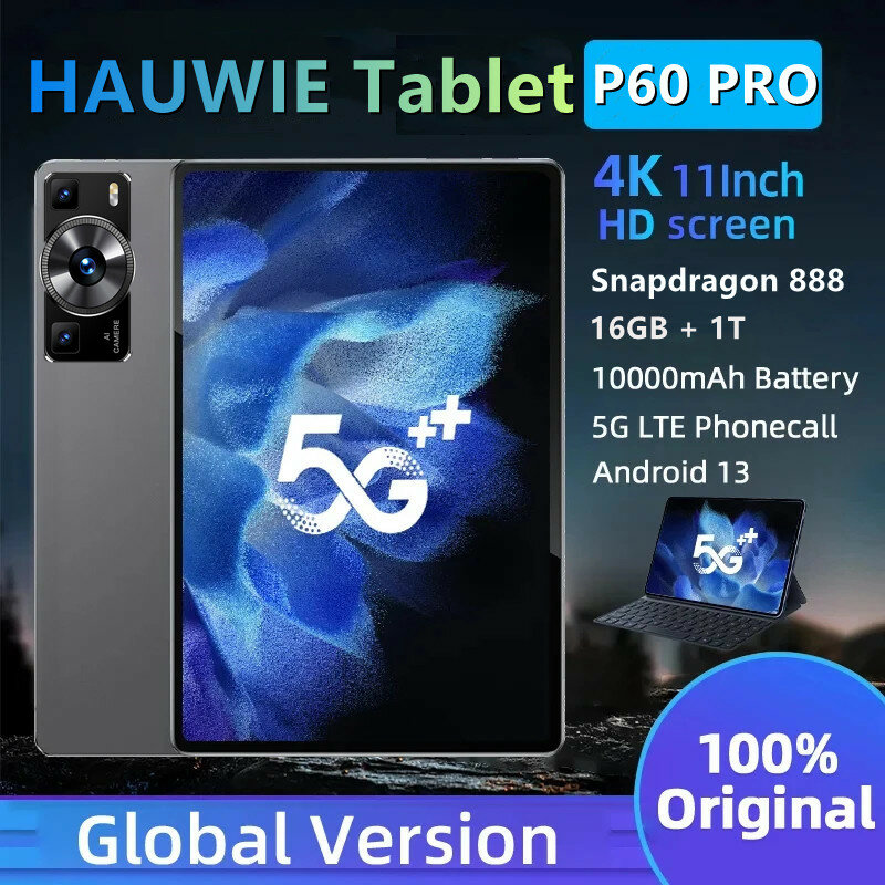 تابلت أصلي P60 Pro Android 13 ، سناب دراجون ، بطاقة SIM مزدوجة 5G ، مكالمة هاتفية ، واي فاي ، HD ، 4K ، Mi ، 16GB ، 1 ، 11 "، جديد ،