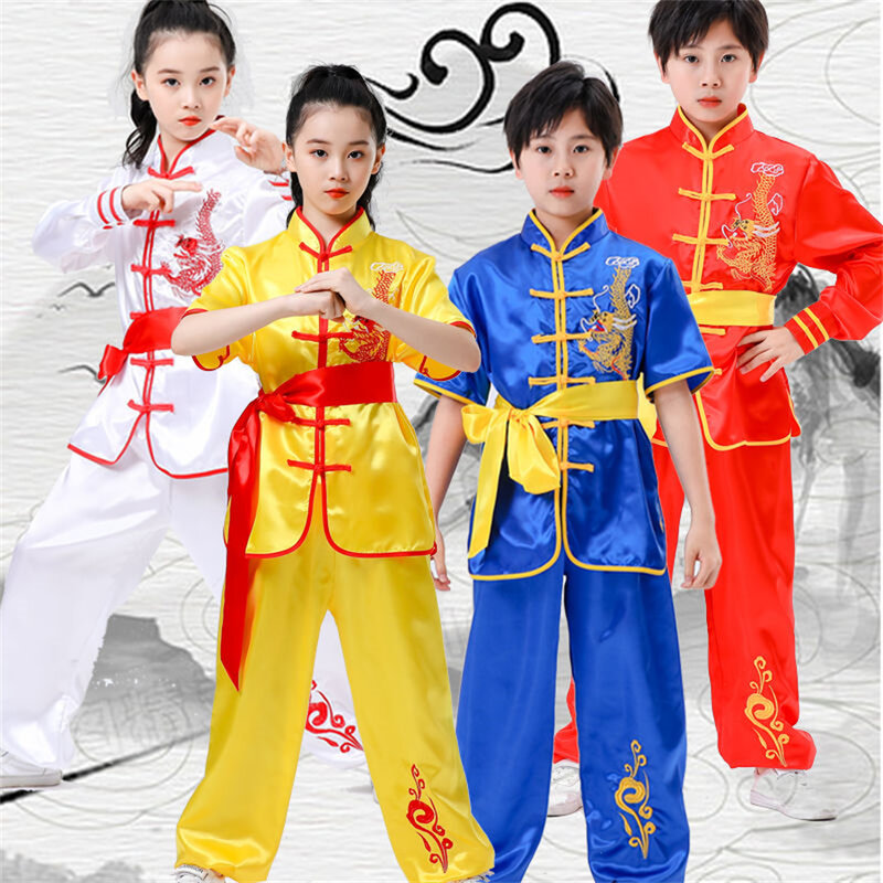 طفل الصينية التقليدية الووشو زي الملابس الفتيان الفتيات الكونغفو دعوى تاي تشي فنون الدفاع عن النفس ملابس موحدة شعار مخصص