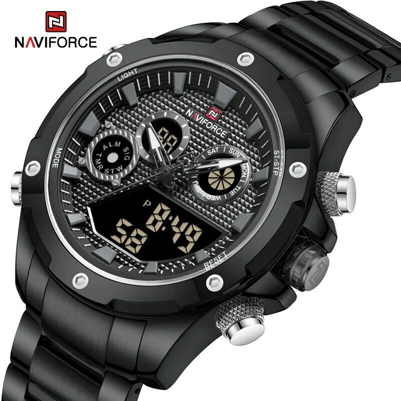 العلامة التجارية الأصلية NAVIFORCE الساعات الفاخرة للرجال كوارتز موضة ساعة اليد الرقمية الصلب الفرقة العسكرية الرياضة مقاوم للماء على مدار الساعة