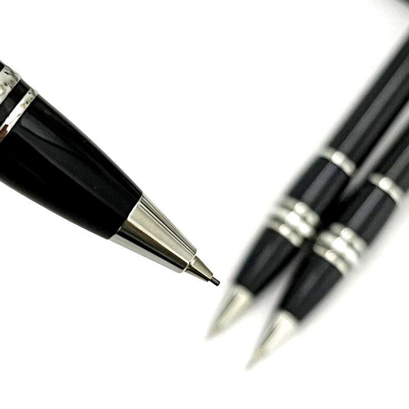 قلم رصاص ميكانيكي مع عبوة رصاص إضافية ، راتينج أسود ، قطع فضي وذهبي ، أدوات مكتبية ، مونتا كلاسيكية ، فاخرة