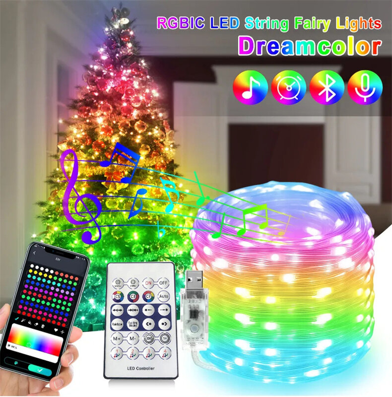 التطبيق الذكي أضواء سلسلة التحكم ، شجرة عيد الميلاد الجنية الخفيفة ، حفل زفاف جارلاند ، عيد الميلاد عطلة ديكور ، 40 متر ، 400 LED