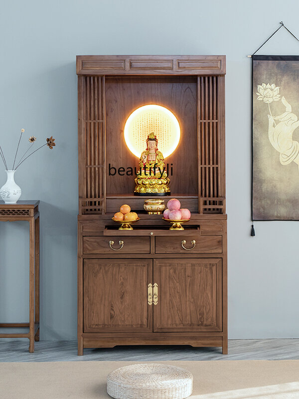 جديد النمط الصيني الصلبة الخشب المنزل بوذا تمثال إله الثروة العبادة الجدول بوذا مزار الأثاث
