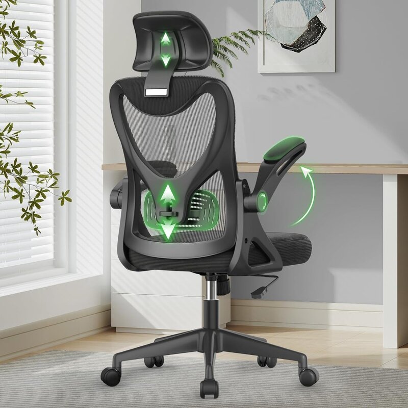 كرسي مكتب مريح مع مسند رأس 2D قابل للتعديل ، دعم قطني ، تعديل T والارتفاع ، مكتب منزلي